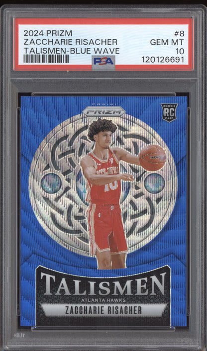 Zaccharie Risacher 2024-25 Panini Prizm Talismen Blue Wave RC 31/175 PSA 10