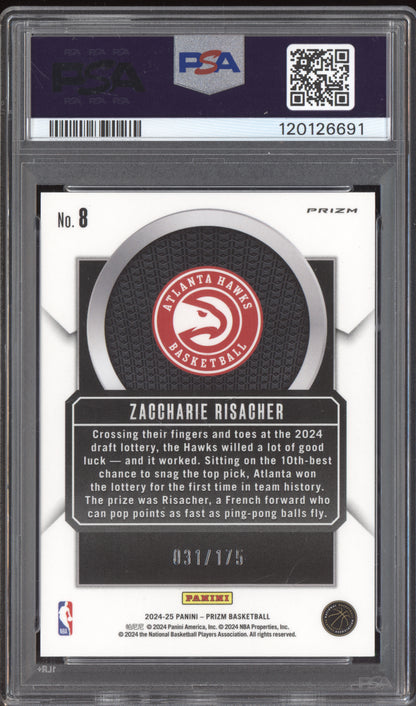 Zaccharie Risacher 2024-25 Panini Prizm Talismen Blue Wave RC 31/175 PSA 10