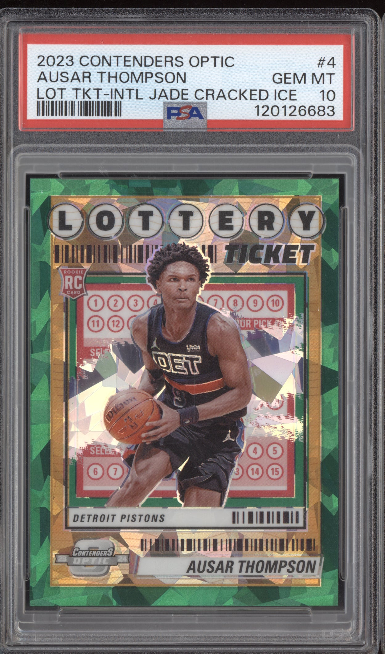 Ausar Thompson 2023 Panini Contenders Optic Lottery Ticket Jade Ice RC /5 PSA 10