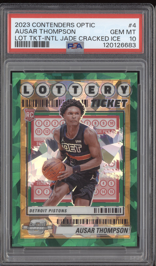 Ausar Thompson 2023 Panini Contenders Optic Lottery Ticket Jade Ice RC /5 PSA 10
