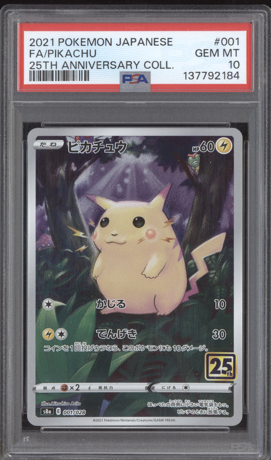 Pikachu 2021 Pokemon 25th Anniversary Collection Japanese 001/028 PSA 10