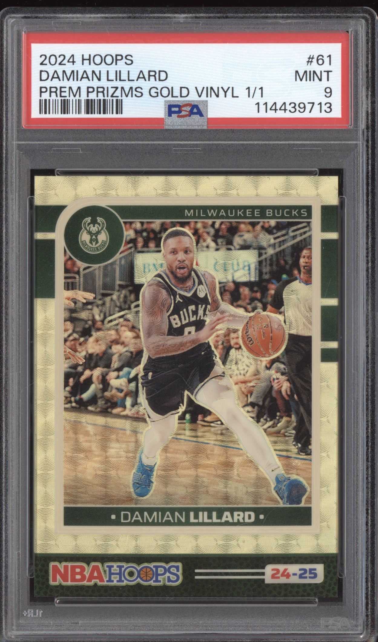Damian Lillard 2024-25 Panini Hoops Premium Gold Vinyl 1/1 PSA 9
