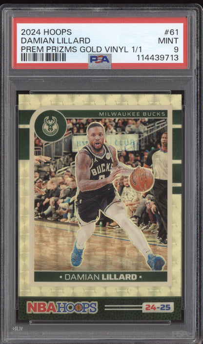 Damian Lillard 2024-25 Panini Hoops Premium Gold Vinyl 1/1 PSA 9