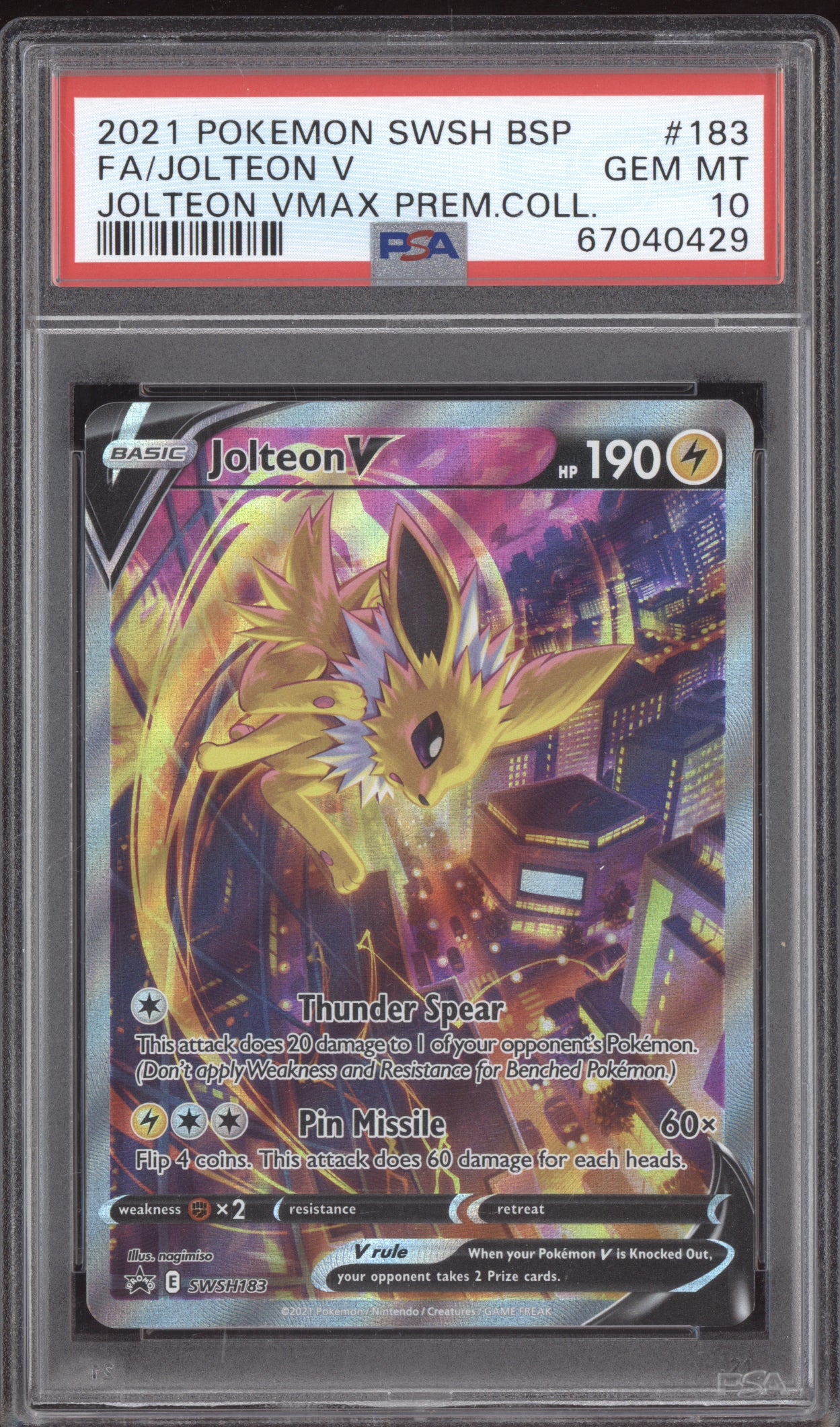Jolteon V 2021 Pokemon Black Star Promo Full Art SWSH183 PSA 10
