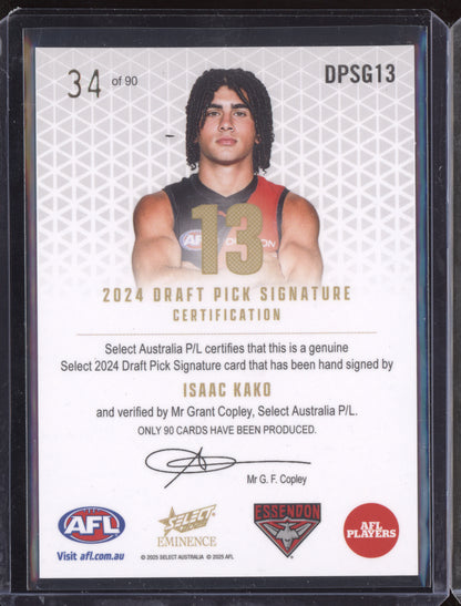 Isaac Kako 2025 Select Eminence Draft Pick Signature Gold RC 34/90
