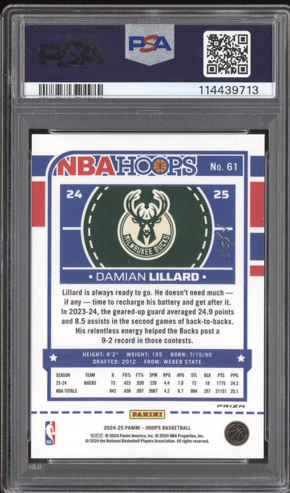 Damian Lillard 2024-25 Panini Hoops Premium Gold Vinyl 1/1 PSA 9