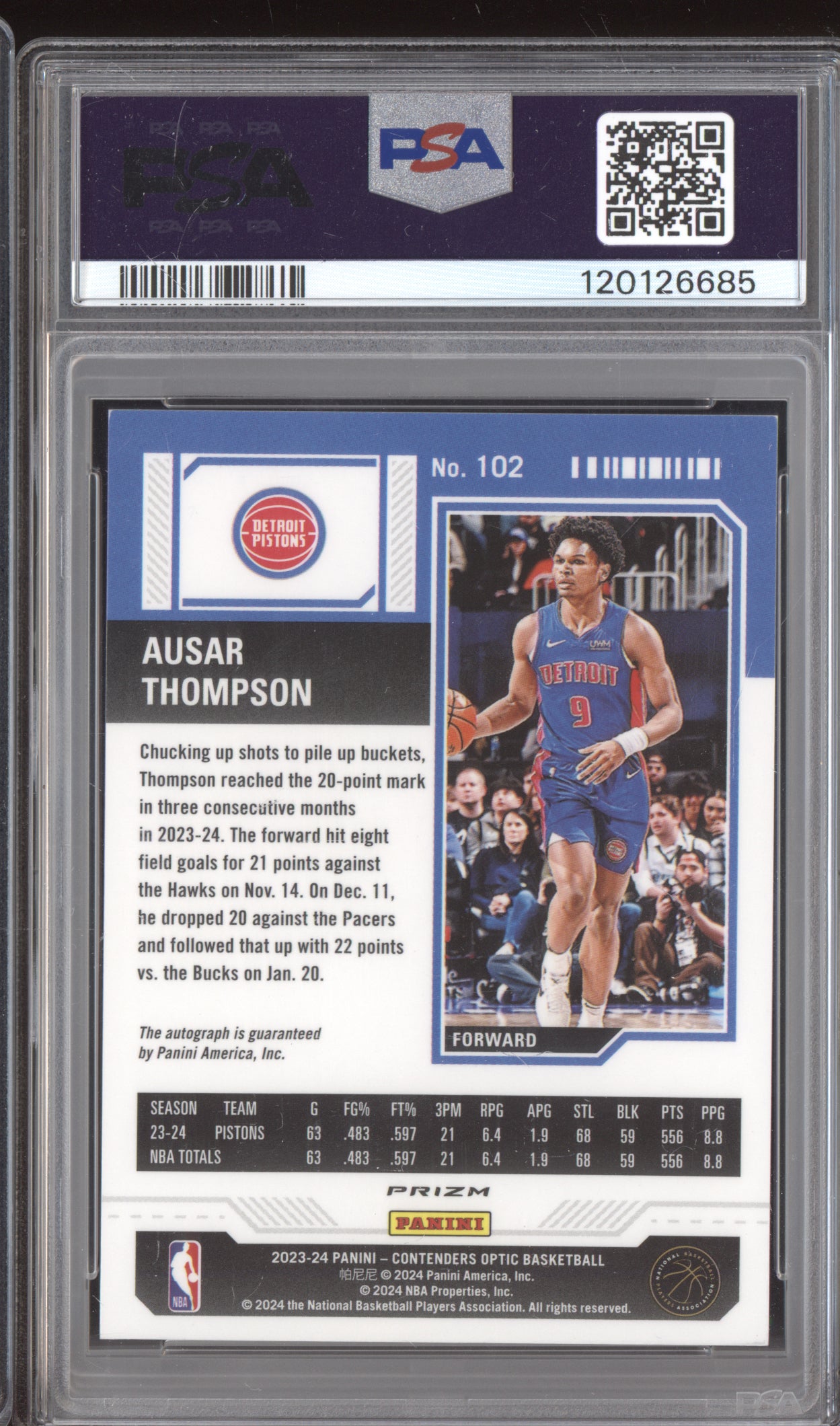Ausar Thompson 2023 Panini Contenders Optic Autograph International Red RC PSA 8