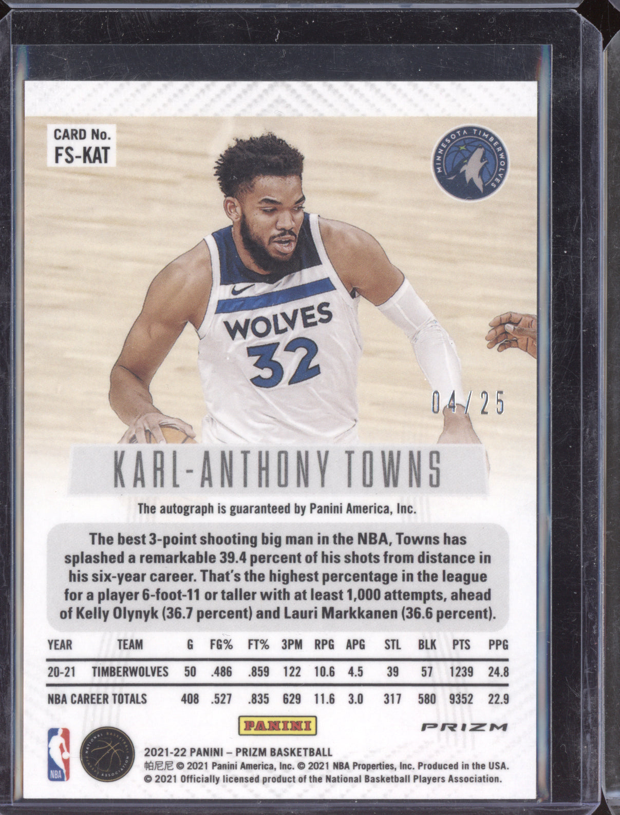 Karl-Anthony Towns 2021-22 Panini Prizm Flashback Auto Mojo 4/25