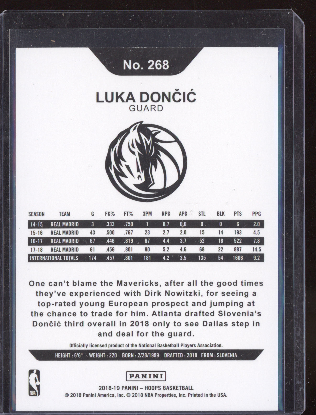 Luka Doncic 2018-19 Panini Hoops 268 RC