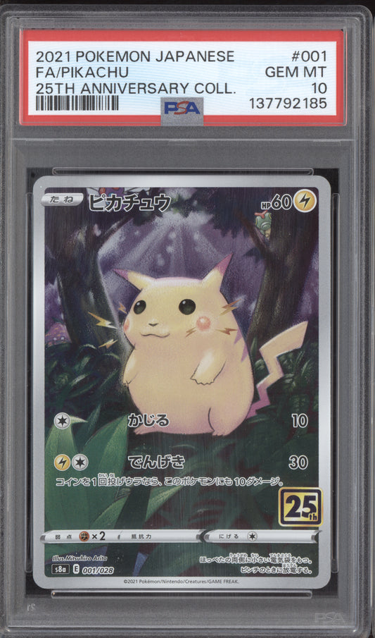 Pikachu 2021 Pokemon 25th Anniversary Collection Japanese 001/028 PSA 10