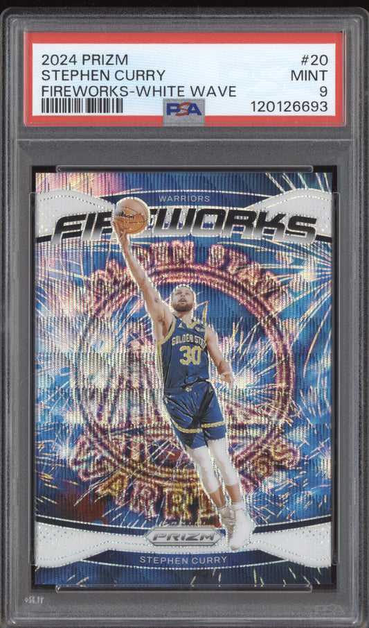 Stephen Curry 2024-25 Panini Prizm Fireworks White Wave RC 10/20 PSA 9