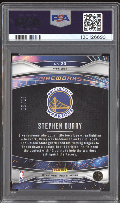 Stephen Curry 2024-25 Panini Prizm Fireworks White Wave RC 10/20 PSA 9