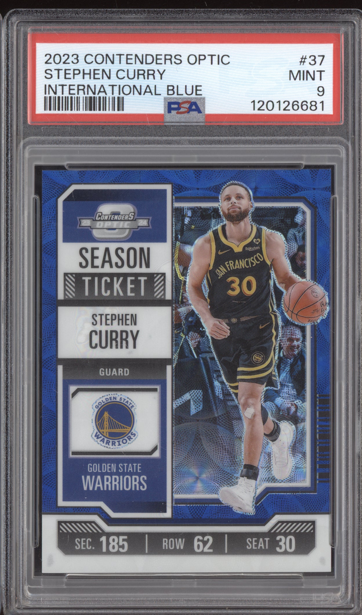 Stephen Curry 2023-24 Panini Contenders Optic International Blue 6/45 PSA 9