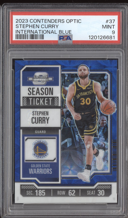 Stephen Curry 2023-24 Panini Contenders Optic International Blue 6/45 PSA 9