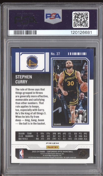 Stephen Curry 2023-24 Panini Contenders Optic International Blue 6/45 PSA 9