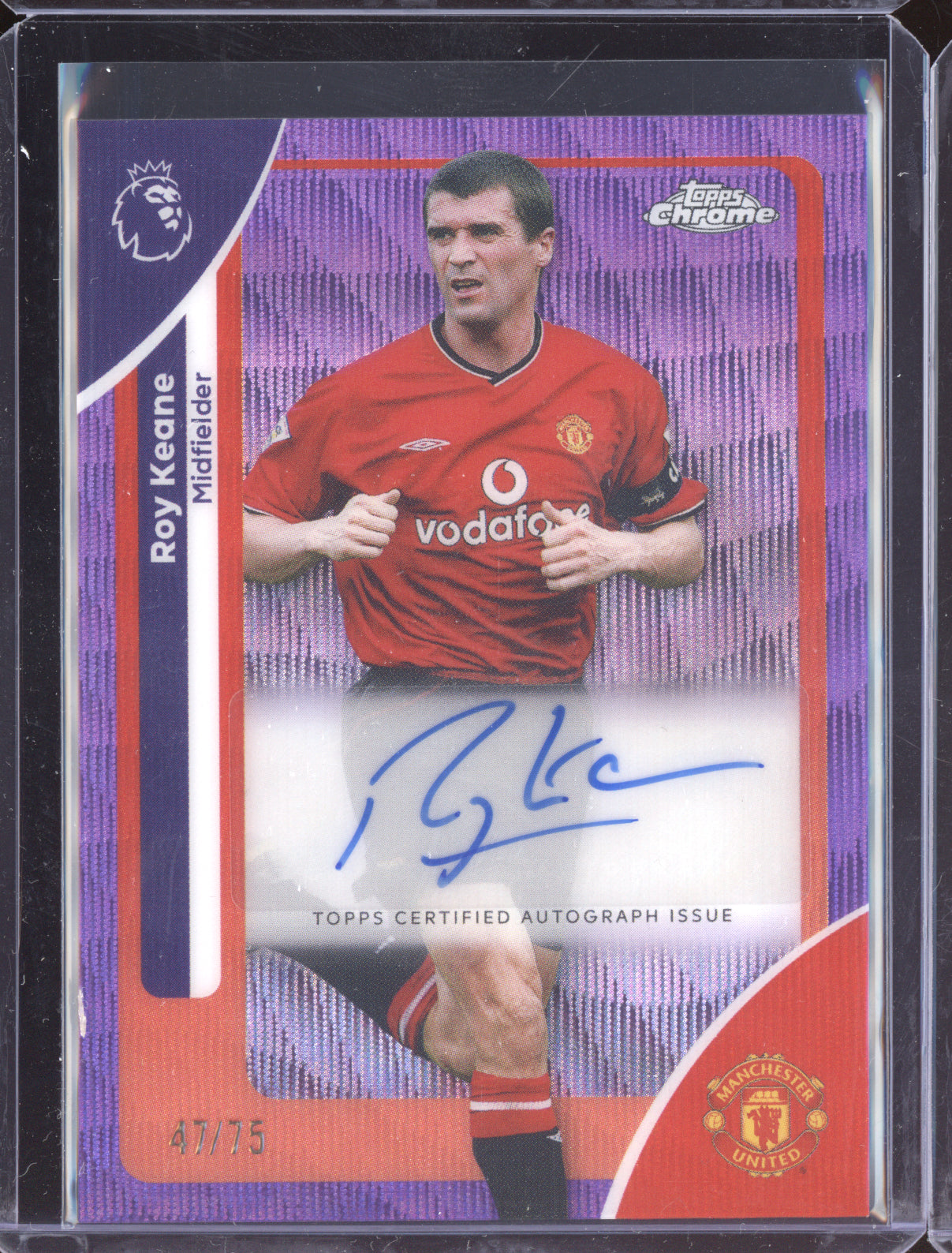 Roy Keane 2025-26 Topps Chrome Premier League Chrome Auto Purple Wave 47/75