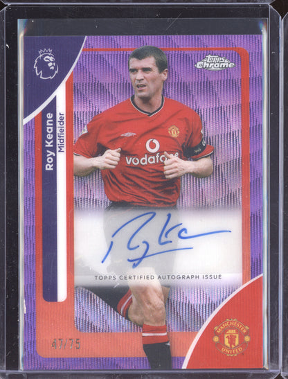 Roy Keane 2025-26 Topps Chrome Premier League Chrome Auto Purple Wave 47/75