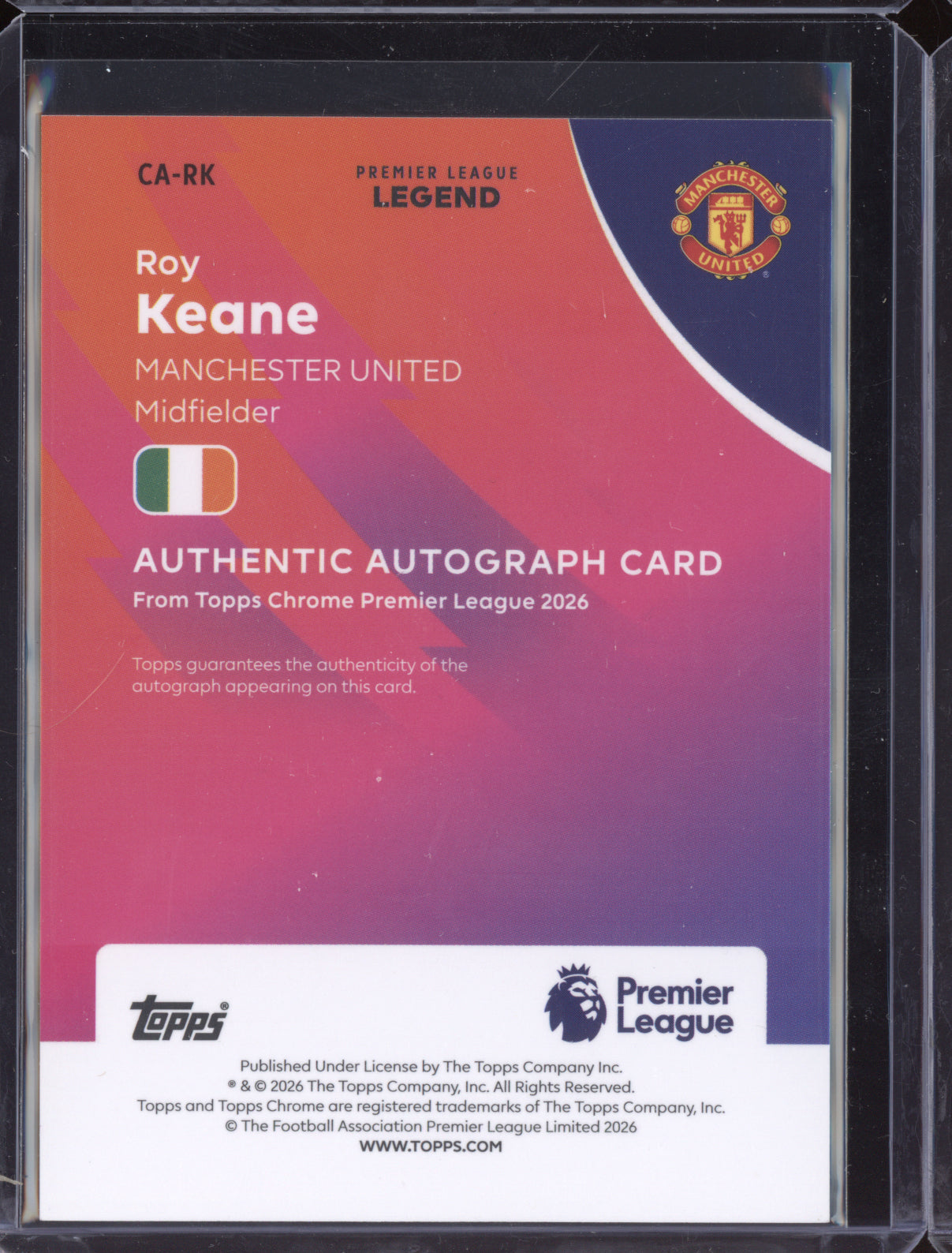 Roy Keane 2025-26 Topps Chrome Premier League Chrome Auto Purple Wave 47/75