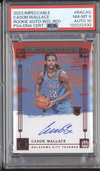 Cason Wallace 2023 Panini Impeccable Rookie Auto International Red RC 3/8 PSA 8