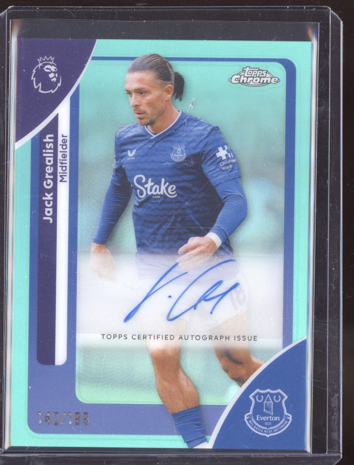 Jack Grealish 2025-26 Topps Chrome Premier League Chrome Auto Aqua 140/199