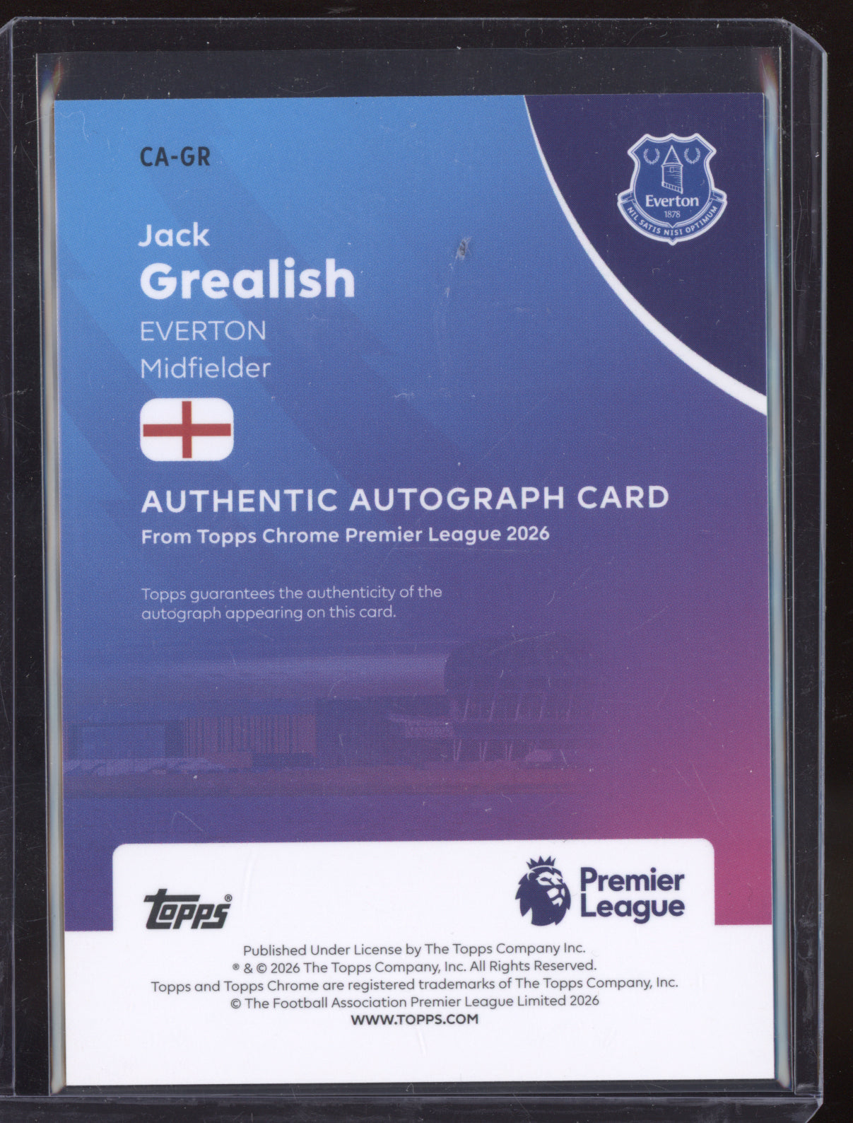 Jack Grealish 2025-26 Topps Chrome Premier League Chrome Auto Aqua 140/199