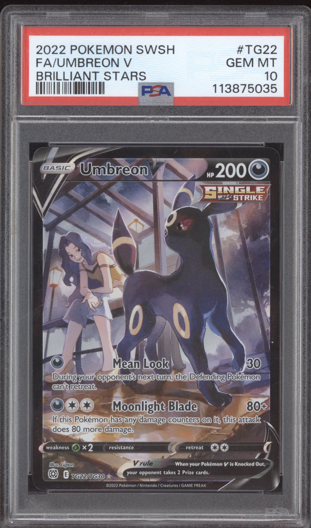 Umbreon V 2022 Pokemon Brilliant Stars Full Art TG22/TG30 PSA 10