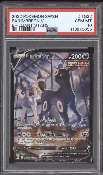 Umbreon V 2022 Pokemon Brilliant Stars Full Art TG22/TG30 PSA 10