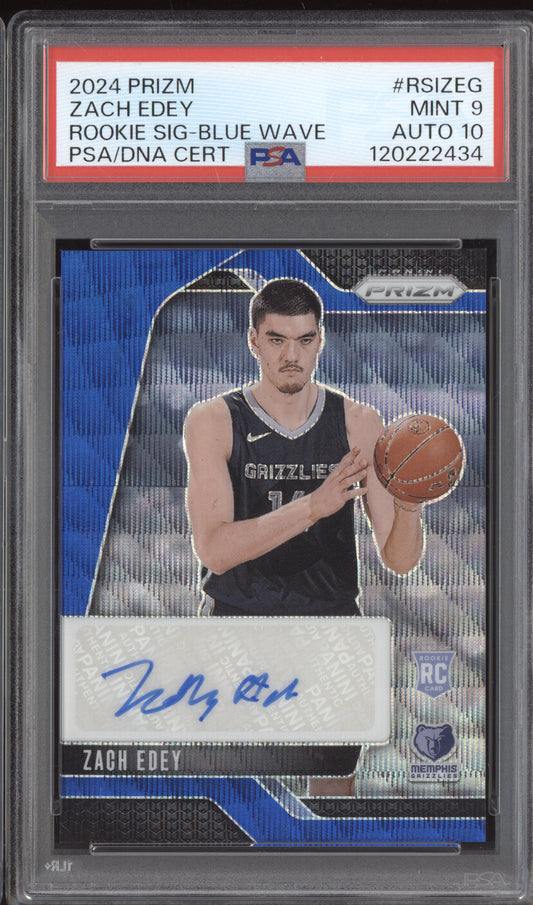 Zach Edey 2024-25 Panini Prizm Rookie Auto Blue Wave RC PSA 9