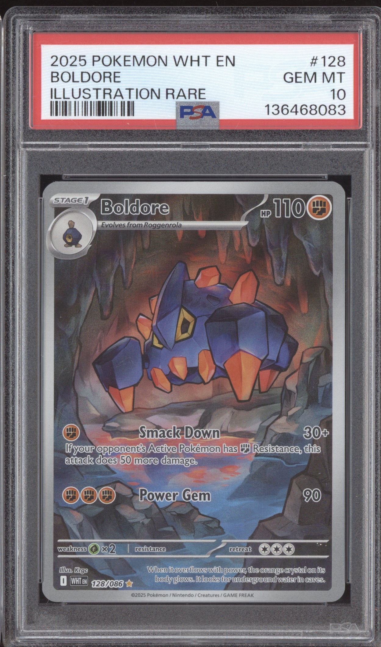 Boldore 2025 Pokemon White Flare Illustration Rare 128/086 PSA 10