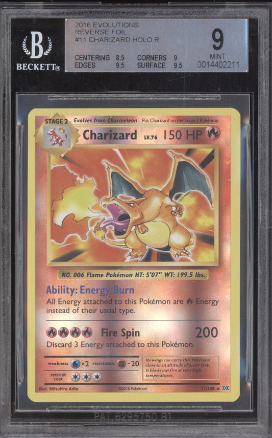 Charizard 2016 Pokemon XY Evolutions Reverse Foil 11/108 BGS 9