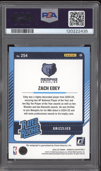 Zach Edey 2024-25 Panini Donruss Rated Rookie Auto International RC PSA 8