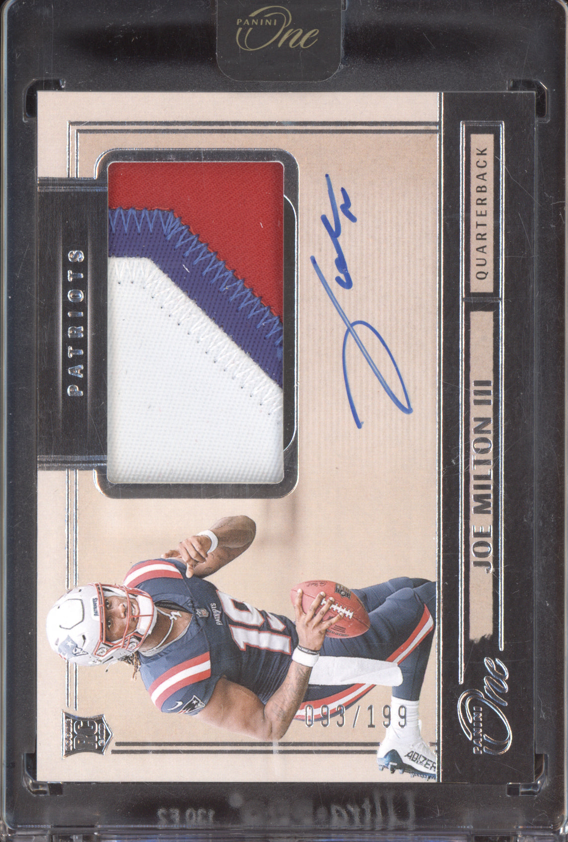 Joe Milton III 2024 Panini One Rookie Patch Auto RC 93/199