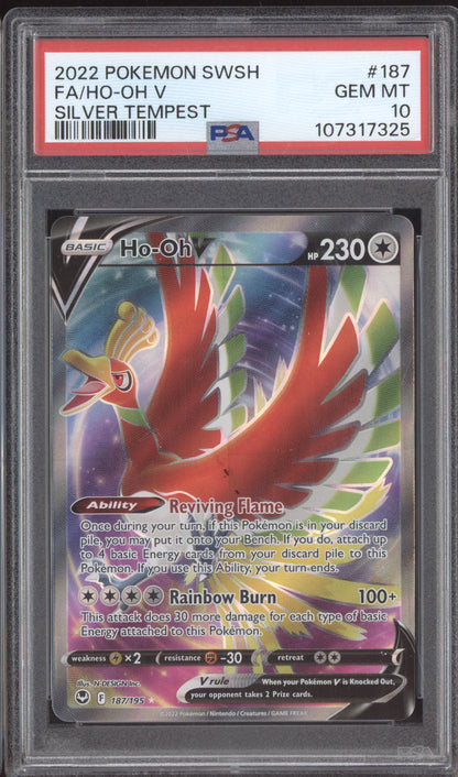 Ho-Oh V 2022 Pokemon Silver Tempest Full Art 187/195 PSA 10