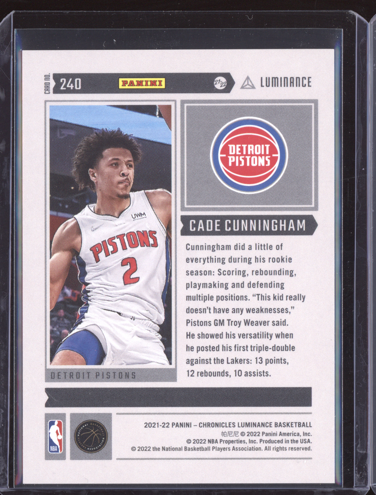 Cade Cunningham 2021 Panini Chronicles Blue Luminance RC 35/99