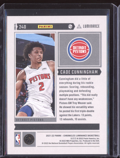 Cade Cunningham 2021 Panini Chronicles Blue Luminance RC 35/99