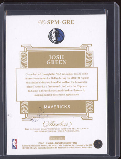 Josh Green 2020 Panini Flawless Signature Prime Materials Auto RC 03/25