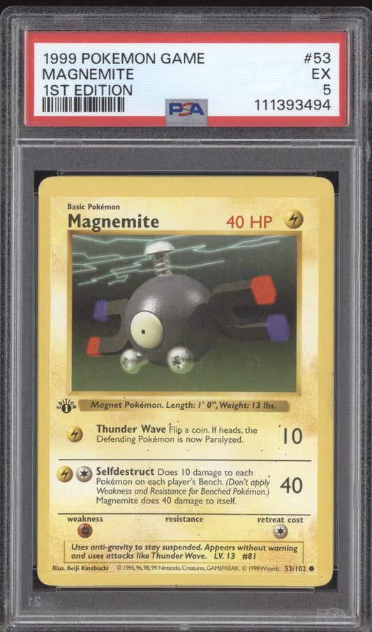 Magnemite 1999 Pokemon Base Set 1st Edition 53/102 PSA 5
