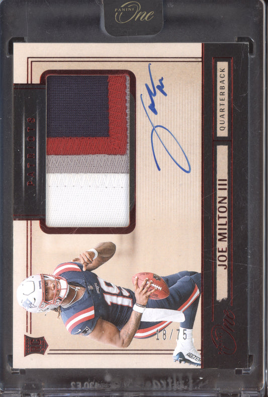 Joe Milton III 2024 Panini One Rookie Patch Auto Red RC 18/75