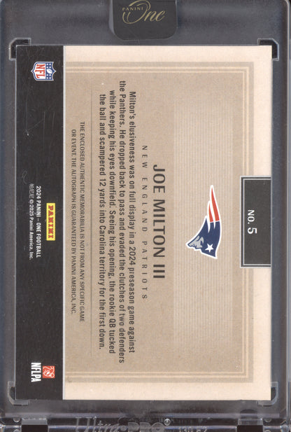 Joe Milton III 2024 Panini One Rookie Patch Auto Red RC 18/75