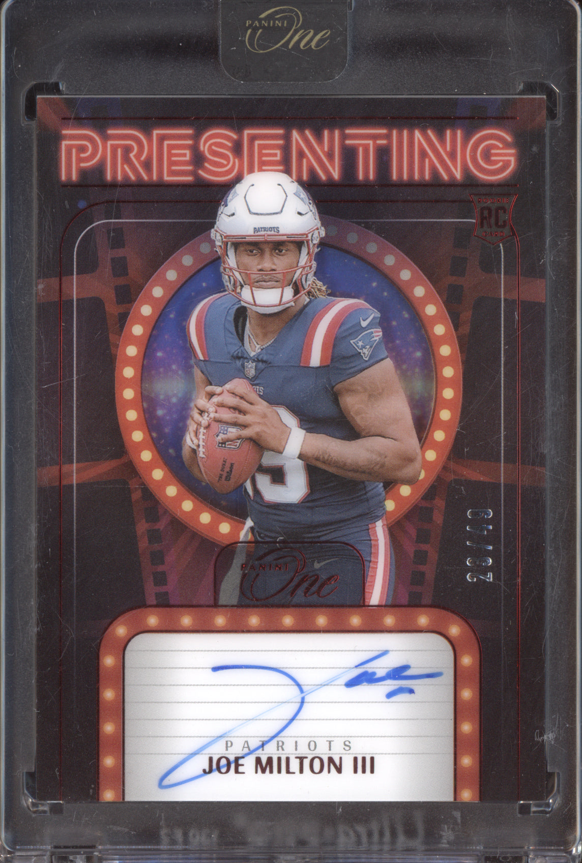 Joe Milton III 2024 Panini One Presenting Auto Red RC 23/49