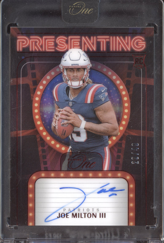 Joe Milton III 2024 Panini One Presenting Auto Red RC 23/49