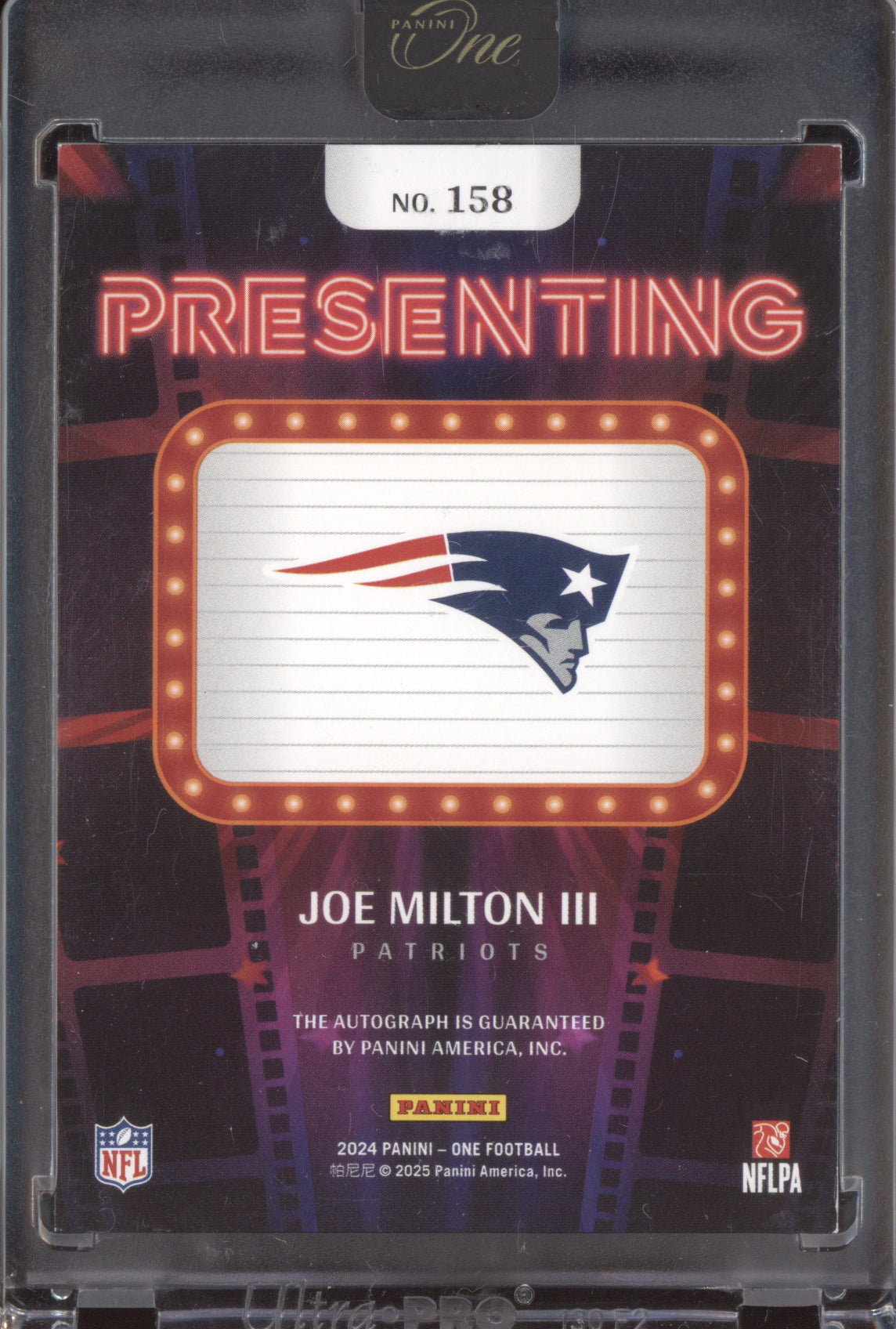 Joe Milton III 2024 Panini One Presenting Auto Red RC 23/49