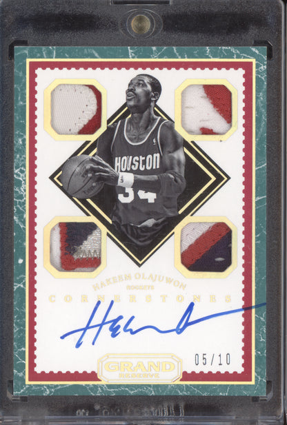 Hakeem Olajuwon 2016-17 Panini Grand Reserve Cornerstones Quad Auto Gold 5/10