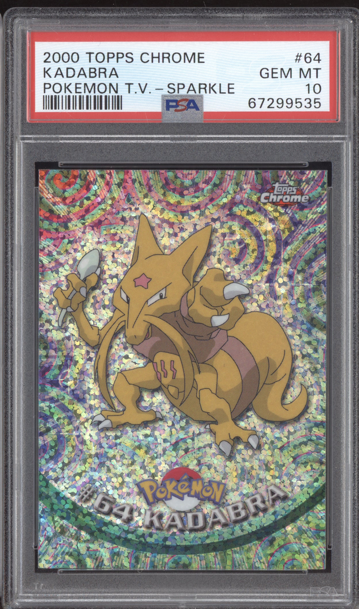 Kadabra 2000 Pokemon Topps Chrome Pokemon TV - Sparkle #64 PSA 10