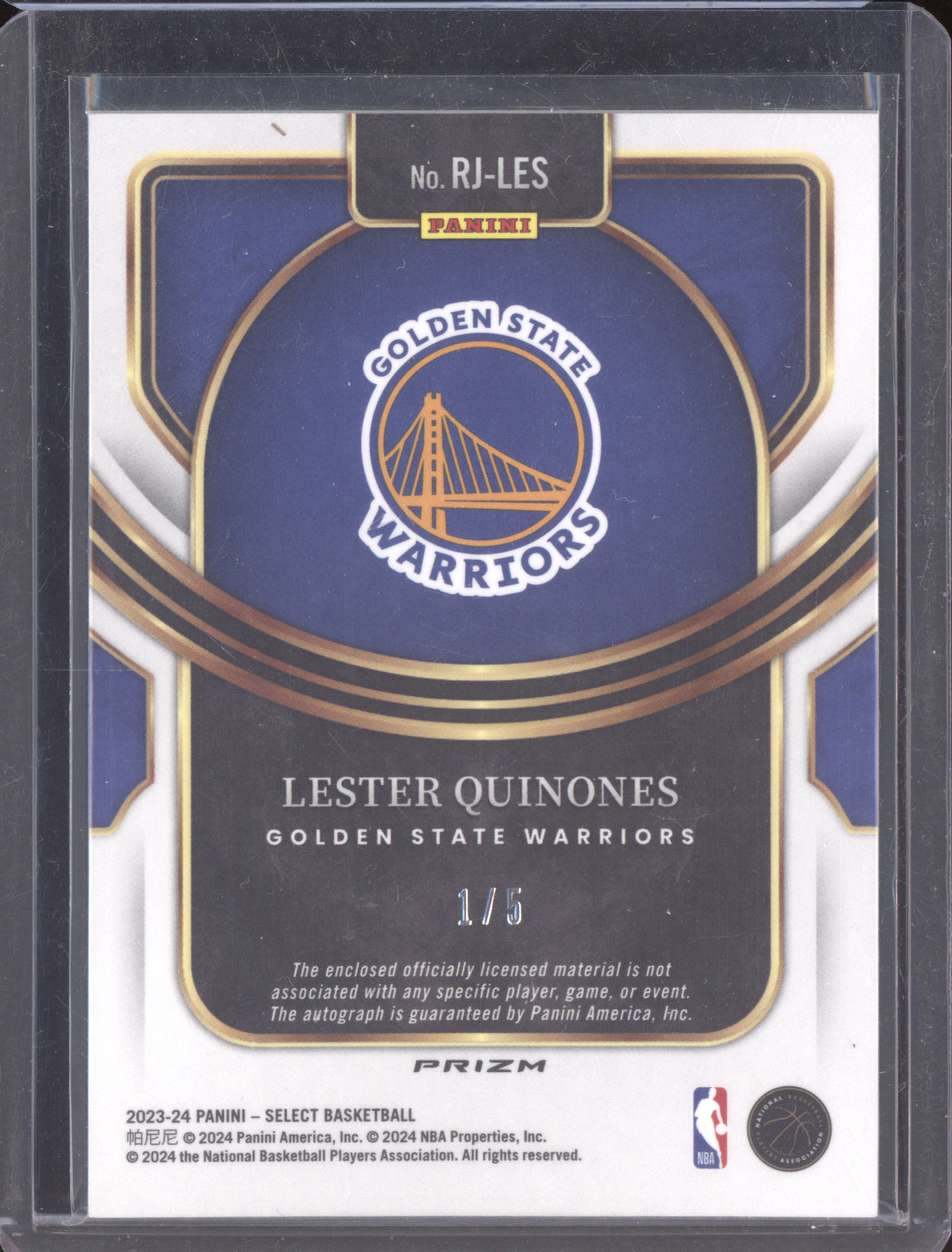 Lester Quinones 2023 Panini Select Green Wave Patch Auto RC 1/5