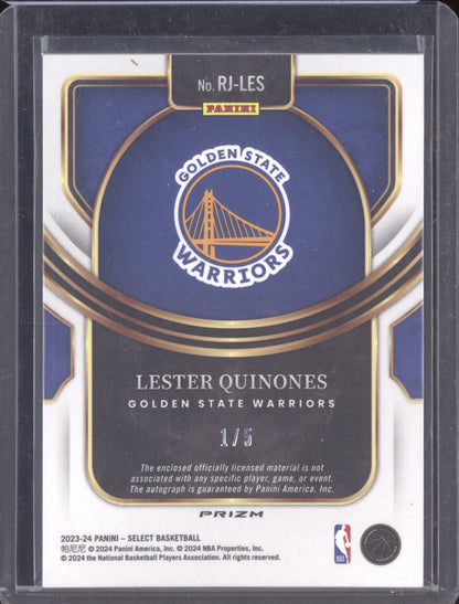 Lester Quinones 2023 Panini Select Green Wave Patch Auto RC 1/5