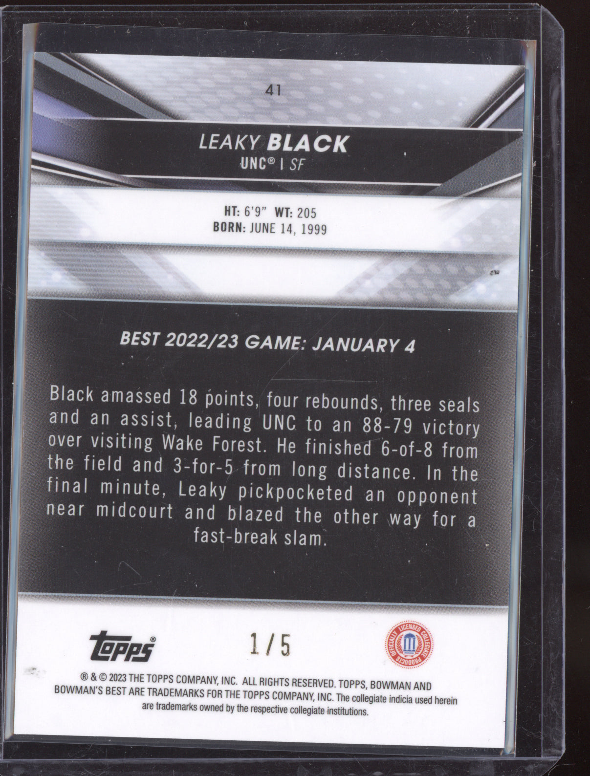 Leaky Black 2023 Topps Bowman University Red Lava RC 1/5