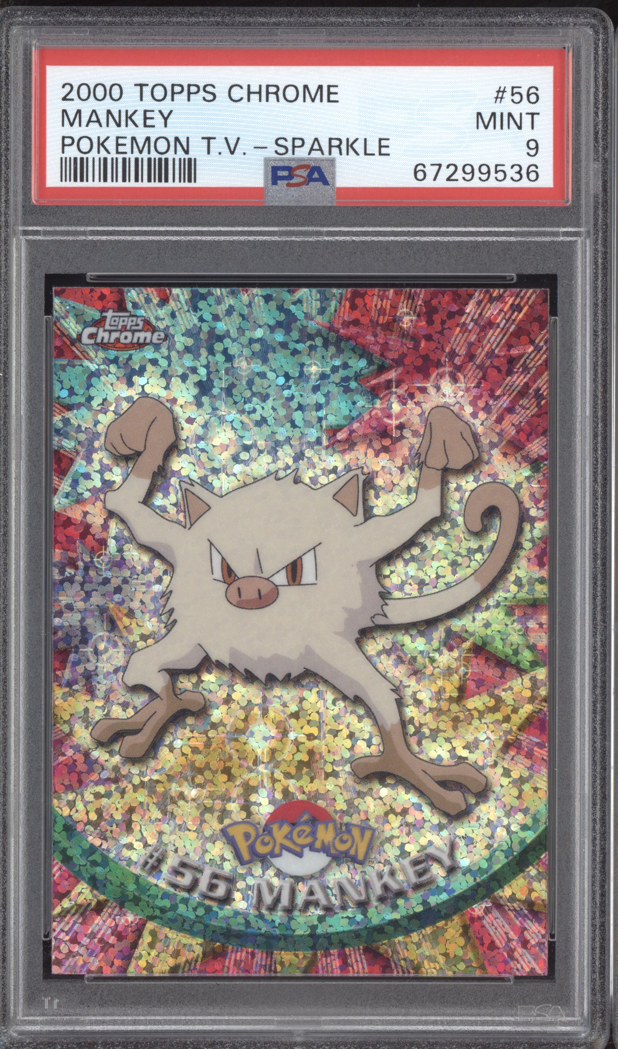 Mankey 2000 Pokemon Topps Chrome Pokemon TV - Sparkle #56 PSA 9