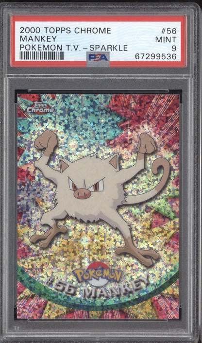 Mankey 2000 Pokemon Topps Chrome Pokemon TV - Sparkle #56 PSA 9