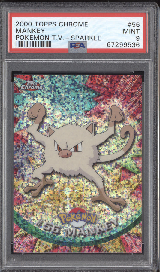 Mankey 2000 Pokemon Topps Chrome Pokemon TV - Sparkle #56 PSA 9